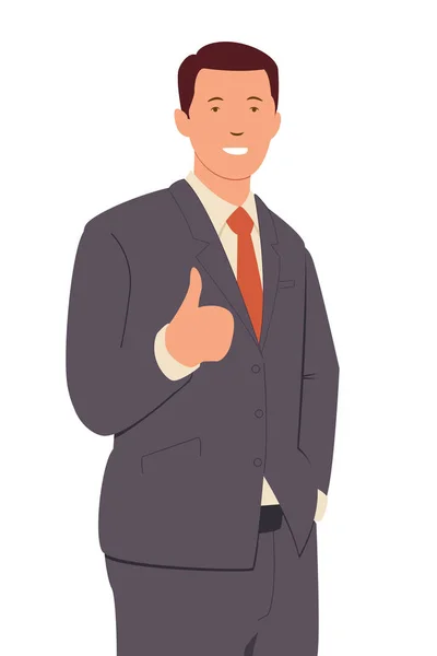 Portrét Vzrušený Obchodní Muž Oblečený Černé Formální Oblečení Ukazuje Palec — Stockový vektor