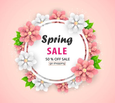 Beautiful abstract  spring sale background layout for banners. Voucher discount with beautiful flowers. Vector design for shop poster, leaflet or web banner. Eps 10 clipart