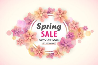 Pankartlar için çok soyut bir bahar satışı planı. Güzel çiçeklerle birlikte indirim. Mağaza posteri, broşür ya da web afişi için vektör tasarımı. Eps 10