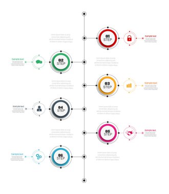 Zaman çizelgesi bilgi tasarım vektörü iş akışı düzeni, diyagram, yıllık rapor ve web tasarımı için kullanılabilir. 6 seçeneği, aşaması ya da süreci olan iş konsepti. Vektör 10