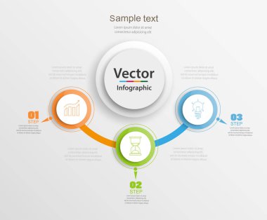Renkli daireler ve 3 adımlı soyut bilgi grafikleri şablonu 