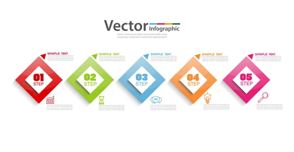 Vector Business Infographics Med Färgglada Rutor Och Steg — Stock vektor