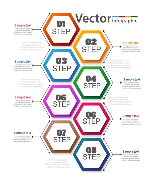 Infographie Entreprise Chronologie Étapes Hexagones Modèle Vectoriel — Image vectorielle
