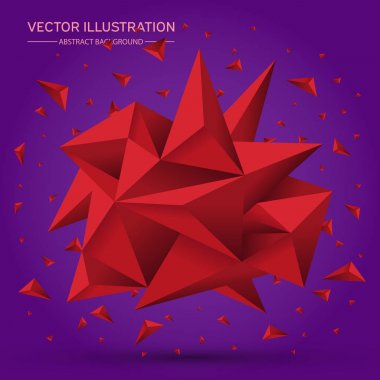 3D düşük çokgen geometrisi arka plan. Soyut poligonal geometrik şekil. Lowpoly en az tarzı sanat. Üçgenler. 3D kırmızı kristaller. Vektör çizim.