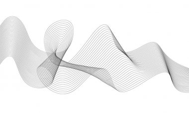 Tasarım için soyut dalga elemanı. Dijital frekans dengeleyici. Tarzlanmış çizgi sanat arka planı. Vektör çizimi. Karıştırma aracı kullanılarak oluşturulan çizgilerle dalga. Dalgalı kıvrımlı çizgi, düz çizgi.