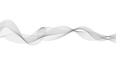 Tasarım için soyut dalga elemanı. Dijital frekans dengeleyici. Tarzlanmış çizgi sanat arka planı. Vektör çizimi. Karıştırma aracı kullanılarak oluşturulan çizgilerle dalga. Dalgalı kıvrımlı çizgi, düz çizgi.