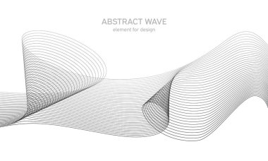 Tasarım için soyut dalga elemanı. Dijital frekans dengeleyici. Tarzlanmış çizgi sanat arka planı. Vektör çizimi. Karıştırma aracı kullanılarak oluşturulan çizgilerle dalga. Dalgalı kıvrımlı çizgi, düz çizgi.