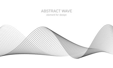 Tasarım için soyut dalga elemanı. Dijital frekans dengeleyici. Tarzlanmış çizgi sanat arka planı. Vektör çizimi. Karıştırma aracı kullanılarak oluşturulan çizgilerle dalga. Dalgalı kıvrımlı çizgi, düz çizgi.