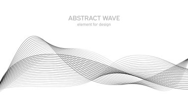 Tasarım için soyut dalga elemanı. Dijital frekans dengeleyici. Tarzlanmış çizgi sanat arka planı. Vektör çizimi. Karıştırma aracı kullanılarak oluşturulan çizgilerle dalga. Dalgalı kıvrımlı çizgi, düz çizgi.