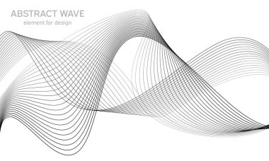 Tasarım için soyut dalga elemanı. Dijital frekans dengeleyici. Tarzlanmış çizgi sanat arka planı. Vektör çizimi. Karıştırma aracı kullanılarak oluşturulan çizgilerle dalga. Dalgalı kıvrımlı çizgi, düz çizgi.