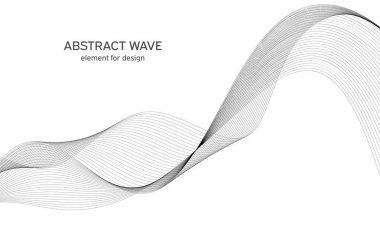 Tasarım için soyut dalga elemanı. Dijital frekans dengeleyici. Tarzlanmış çizgi sanat arka planı. Vektör çizimi. Karıştırma aracı kullanılarak oluşturulan çizgilerle dalga. Dalgalı kıvrımlı çizgi, düz çizgi.