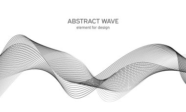 Tasarım için soyut dalga elemanı. Dijital frekans dengeleyici. Tarzlanmış çizgi sanat arka planı. Vektör çizimi. Karıştırma aracı kullanılarak oluşturulan çizgilerle dalga. Dalgalı kıvrımlı çizgi, düz çizgi.
