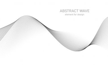 Tasarım için soyut dalga elemanı. Dijital frekans dengeleyici. Tarzlanmış çizgi sanat arka planı. Vektör çizimi. Karıştırma aracı kullanılarak oluşturulan çizgilerle dalga. Dalgalı kıvrımlı çizgi, düz çizgi.