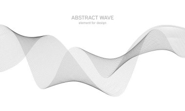 Tasarım için soyut dalga elemanı. Dijital frekans dengeleyici. Tarzlanmış çizgi sanat arka planı. Vektör çizimi. Karıştırma aracı kullanılarak oluşturulan çizgilerle dalga. Dalgalı kıvrımlı çizgi, düz çizgi.