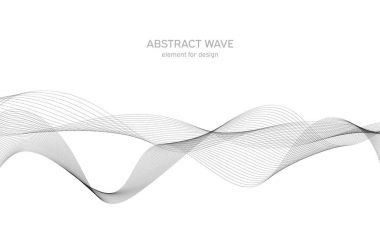 Tasarım için soyut dalga elemanı. Dijital frekans dengeleyici. Tarzlanmış çizgi sanat arka planı. Vektör çizimi. Karıştırma aracı kullanılarak oluşturulan çizgilerle dalga. Dalgalı kıvrımlı çizgi, düz çizgi.