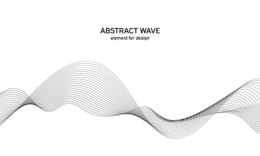 Tasarım için soyut dalga elemanı. Dijital frekans dengeleyici. Tarzlanmış çizgi sanat arka planı. Vektör çizimi. Karıştırma aracı kullanılarak oluşturulan çizgilerle dalga. Dalgalı kıvrımlı çizgi, düz çizgi.