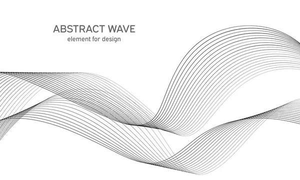 Abstraktes Wellenelement für Design. Digitaler Frequenzspurentzerrer. Stilisierte Linie Kunst Hintergrund. Vektorillustration. Welle mit Linien, die mit dem Überblendwerkzeug erzeugt werden. Geschwungene Wellenlinie, glatter Streifen. — Stockvektor