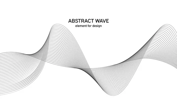 Abstract wave element for design. Digital frequency track equalizer. Stylized line art background. Vector illustration. Wave with lines created using blend tool. Curved wavy line, smooth stripe. — Stock Vector