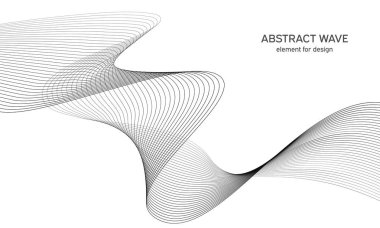 Tasarım için soyut dalga elemanı. Dijital frekans dengeleyici. Tarzlanmış çizgi sanat arka planı. Vektör çizimi. Karıştırma aracı kullanılarak oluşturulan çizgilerle dalga. Dalgalı kıvrımlı çizgi, düz çizgi.
