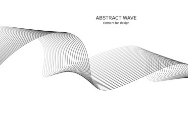 Tasarım için soyut dalga elemanı. Dijital frekans dengeleyici. Tarzlanmış çizgi sanat arka planı. Vektör çizimi. Karıştırma aracı kullanılarak oluşturulan çizgilerle dalga. Dalgalı kıvrımlı çizgi, düz çizgi.