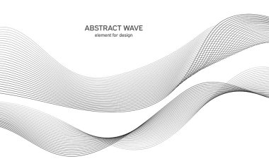 Tasarım için soyut dalga elemanı. Dijital frekans dengeleyici. Tarzlanmış çizgi sanat arka planı. Vektör çizimi. Karıştırma aracı kullanılarak oluşturulan çizgilerle dalga. Dalgalı kıvrımlı çizgi, düz çizgi.