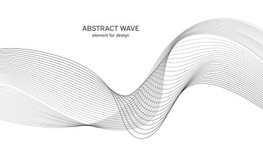 Tasarım için soyut dalga elemanı. Dijital frekans dengeleyici. Tarzlanmış çizgi sanat arka planı. Vektör çizimi. Karıştırma aracı kullanılarak oluşturulan çizgilerle dalga. Dalgalı kıvrımlı çizgi, düz çizgi.