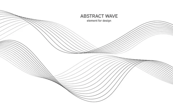 Abstraktes Wellenelement für Design. Digitaler Frequenzspurentzerrer. Stilisierte Linie Kunst Hintergrund. Vektorillustration. Welle mit Linien, die mit dem Überblendwerkzeug erzeugt werden. Geschwungene Wellenlinie, glatter Streifen. — Stockvektor