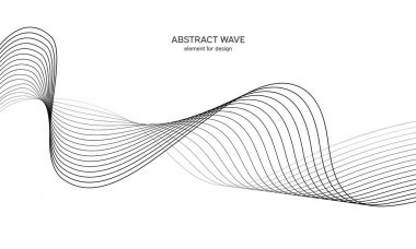 Tasarım için soyut dalga elemanı. Dijital frekans dengeleyici. Tarzlanmış çizgi sanat arka planı. Vektör çizimi. Karıştırma aracı kullanılarak oluşturulan çizgilerle dalga. Dalgalı kıvrımlı çizgi, düz çizgi.