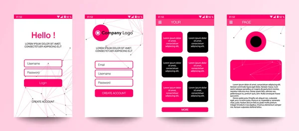 Ontwerp Van Mobiele App Gui Set Gebruikersregistratieschermen Met Login Wachtwoord — Stockvector