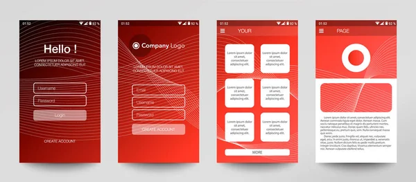 Design Mobilapp Gui Uppsättning Användarregistrering Skärmar Med Inloggning Och Lösenord — Stock vektor