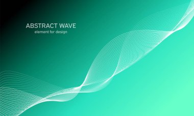 Tasarım için soyut dalga elemanı. Dijital frekans dengeleyici. Tarzlanmış çizgi sanat arka planı. Karıştırma aracı kullanılarak oluşturulan çizgilerle renkli parlak bir dalga. Eğimli dalgalı çizgi, pürüzsüz çizgili vektör.