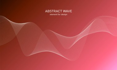 Tasarım için soyut dalga elemanı. Dijital frekans dengeleyici. Tarzlanmış çizgi sanat arka planı. Karıştırma aracı kullanılarak oluşturulan çizgilerle renkli parlak bir dalga. Eğimli dalgalı çizgi, pürüzsüz çizgili vektör.