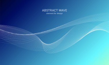Tasarım için soyut dalga elemanı. Dijital frekans dengeleyici. Tarzlanmış çizgi sanat arka planı. Karıştırma aracı kullanılarak oluşturulan çizgilerle renkli parlak bir dalga. Eğimli dalgalı çizgi, pürüzsüz çizgili vektör.