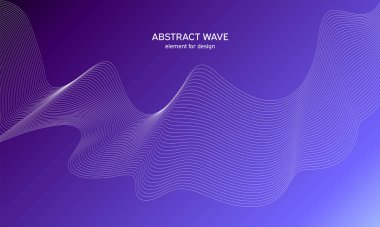 Tasarım için soyut dalga elemanı. Dijital frekans dengeleyici. Tarzlanmış çizgi sanat arka planı. Karıştırma aracı kullanılarak oluşturulan çizgilerle renkli parlak bir dalga. Eğimli dalgalı çizgi, pürüzsüz çizgili vektör.