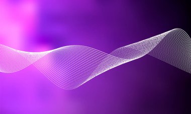 Tasarım için soyut dalga elemanı. Dijital frekans dengeleyici. Tarzlanmış çizgi sanat arka planı. Karıştırma aracı kullanılarak oluşturulan çizgilerle renkli parlak bir dalga. Eğimli dalgalı çizgi, pürüzsüz çizgili vektör.