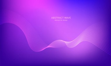 Tasarım için soyut dalga elemanı. Dijital frekans dengeleyici. Tarzlanmış çizgi sanat arka planı. Karıştırma aracı kullanılarak oluşturulan çizgilerle renkli parlak bir dalga. Eğimli dalgalı çizgi, pürüzsüz çizgili vektör.