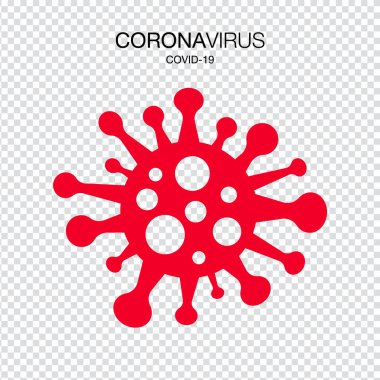 Coronavirus. Covid-19. Kes şunu! Enfeksiyon yok. Tehlikeli Coronavirus hücresi. Bakteriler. Dikkat et. Salgın. Pandemik tıbbi konsept. Şeffaf İzole Vektör Simgesi, Logo, İllüstrasyon.