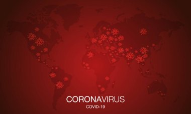 Coronavirus haritası. Covid-19. Kes şunu! Enfeksiyon yok. Tehlikeli Coronavirus hücresi. Bakteriler. Dikkat et. Salgın. Pandemik tıbbi konsept. İzole Vektör Simgesi, Logo, İllüstrasyon.
