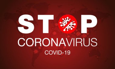 Coronavirus. Kes şunu! Covid-19. Harita. Enfeksiyon yok. Tehlikeli Coronavirus hücresi. Bakteriler. Dikkat et. Salgın. Pandemik tıbbi konsept. İzole Vektör Simgesi, Logo, İllüstrasyon.