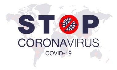 Coronavirus. Kes şunu! Covid-19. Harita. Enfeksiyon yok. Tehlikeli Coronavirus hücresi. Bakteriler. Dikkat et. Salgın. Pandemik tıbbi konsept. İzole Vektör Simgesi, Logo, İllüstrasyon