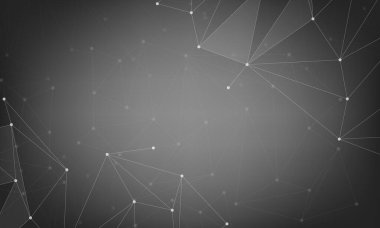 Noktaları ve çizgileri birleştiren soyut çokgen uzay düşük polyester arka plan. Bağlantı yapısı. Vektör bilimi geçmişi. Çokgen vektör. Siyah ve Beyaz.