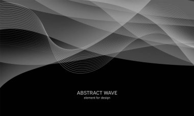 Pürüzsüz gri çizgileri ve dalgaları olan soyut siyah arkaplan. Modern ve moda. Gradyan geometrik. Vektör illüstrasyonu