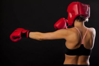 female boxer punching with red  boxing glove clipart