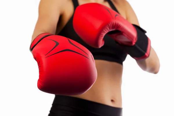 Boxeador femenino, concepto de súper mujer — Foto de Stock