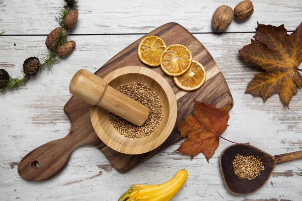 Fundo Queda Com Especiarias Conceito Culinária Saudável — Fotografia de Stock