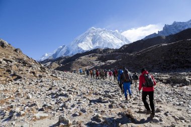 Everest Ana kampı, Khumbu Vadisi, Milli Parkı: Sagarmatha, Nepal Himalayalar muhteşem şekilde başarı, özgürlük ve mutluluk, başarı dağlarda. 