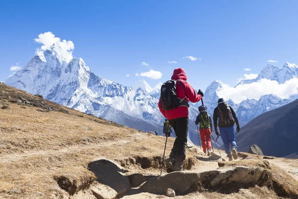 Everest Ana Kampına Giden Yürüyüşçüler Khumbu Vadisi Sagarmatha Ulusal Parkı — Stok fotoğraf