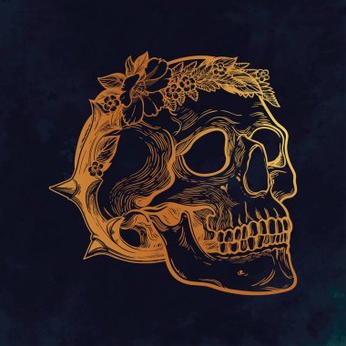 Çiçek ve dikenli çelenk ile romantik kafatası.