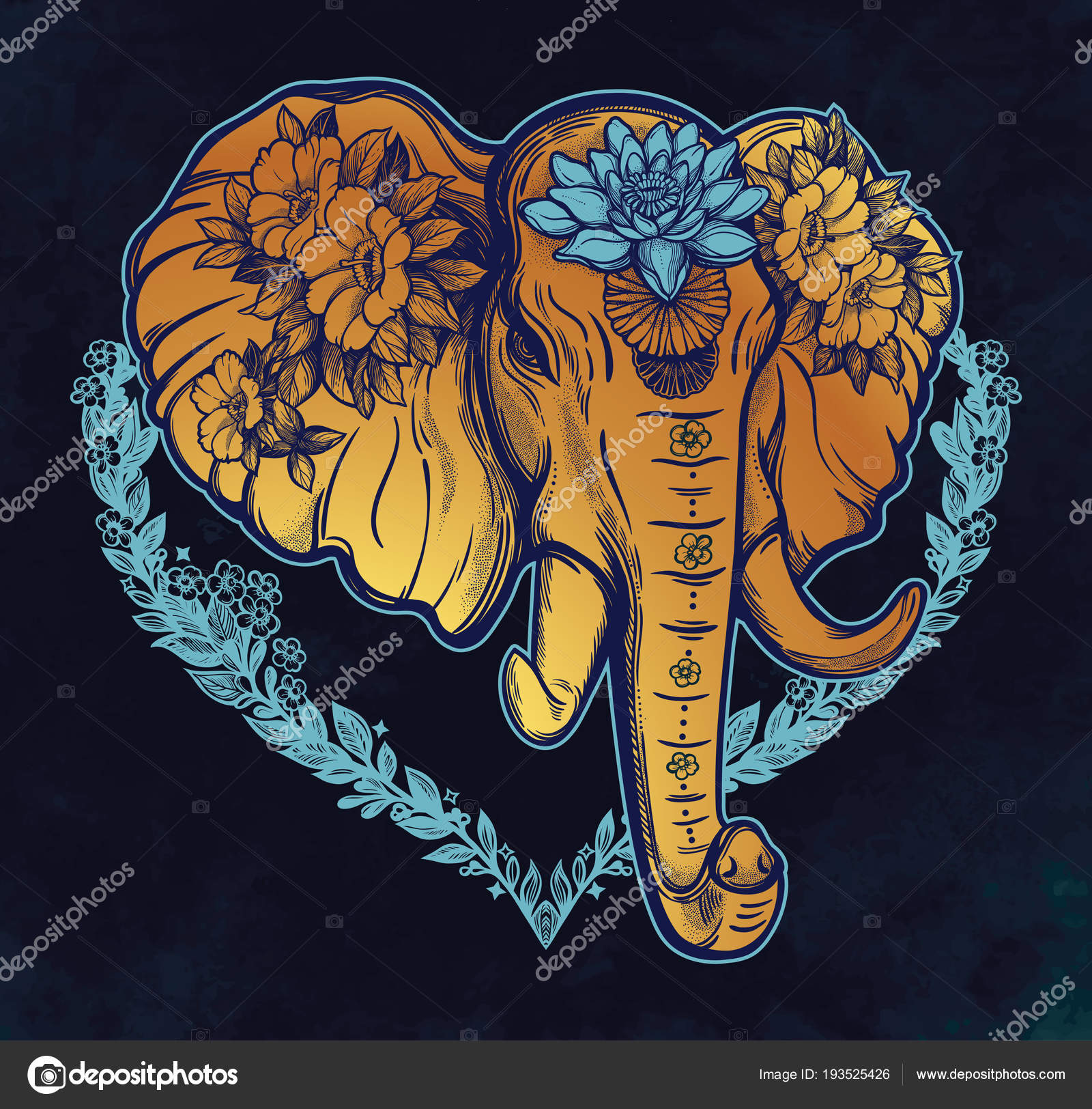 Decorative vector elephant with flowers Stock Vector Image by