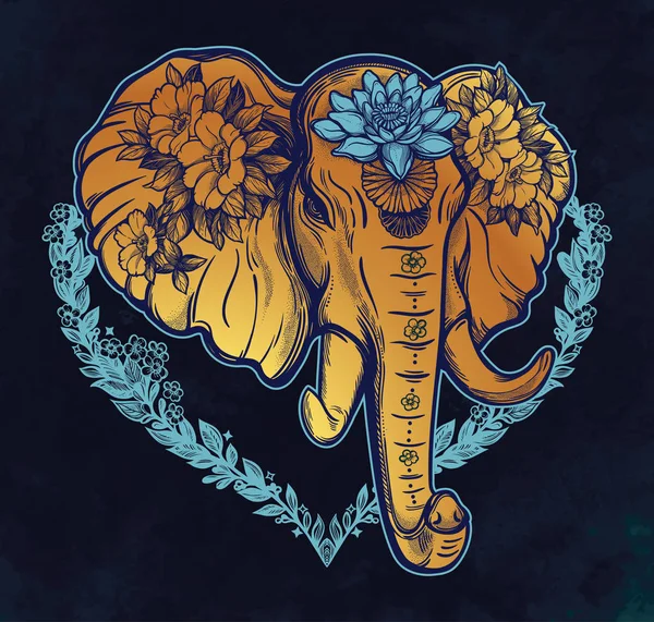 Decoratieve vector olifant met bloemen — Stockvector